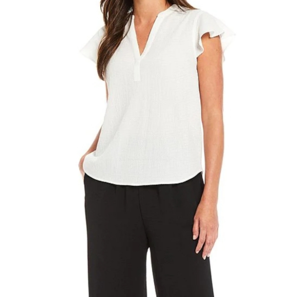 Calvin Klein Flutter Sleeve Blouse Top White